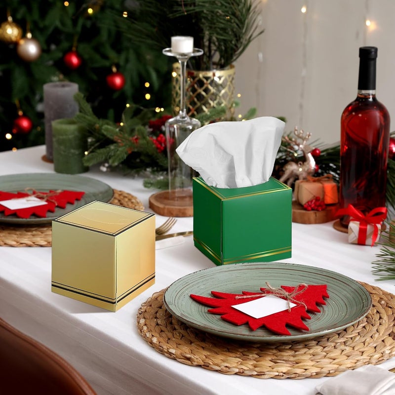 Fourluoo 12 Pack Facial Tissues Cube Boxes Face Box 600 Sheets 3 Ply Soft Paper Square Tissues Bulk for Car Pocket Toilet Household Bedroom Family(Red Green Gold) - Image 2